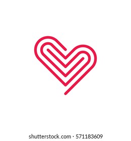 heart thin line red icon on white background, happy valentine day