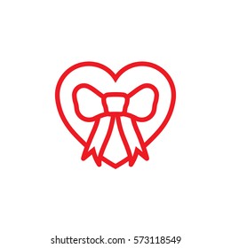 heart thin line red icon on white background, happy valentine day