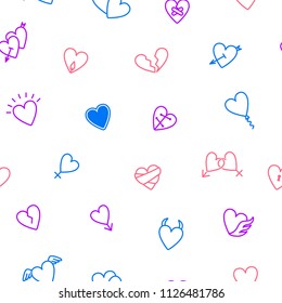 Heart Thin Line Seamless Pattern Background on a White Symbol of Love and Romantic. Vector illustration for Valentine Day Holiday