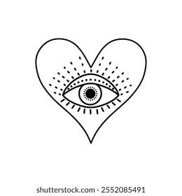 Heart with third eye,  psychedelic concept.