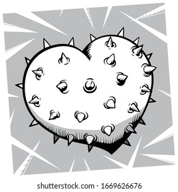 Heart With Thorns, Can Represent A Bitter Heart, Which Defends Itself, Or A Bad And Evil Heart, Art Line Black And White. Ideal For Institutional And Educational Materials