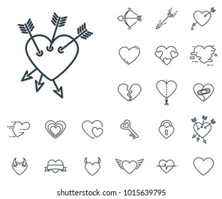 Heart with three arrows icon in set on the white background. Set of thin, linear and modern hearts icons. Universal linear icons to use in web and mobile app.