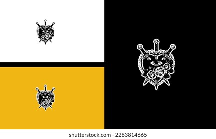 heart and three sword vector line art design