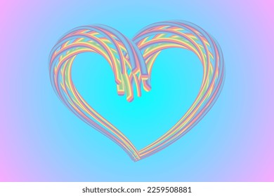 Ein Herz dreidimensionaler Farbverlauf-Linien auf zartem lila Hintergrund. Valentinstag-Karte.