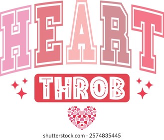 Heart Throb - Happy Valentine's day T-shirt Design, Valentine Varsity T-shirt design, Retro Valentine, retro Varsity, Love Heart Vector file, boho varsity, boho design