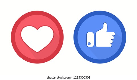 Heart and thumbs up flat style logos isolated on a white. Vector illustration