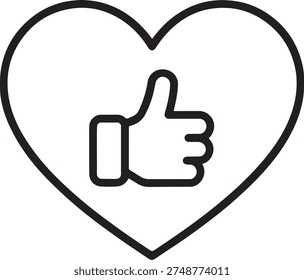 Heart thumbs up like approval social icon