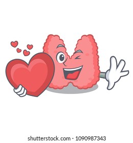 With heart thyroid mascot cartoon style