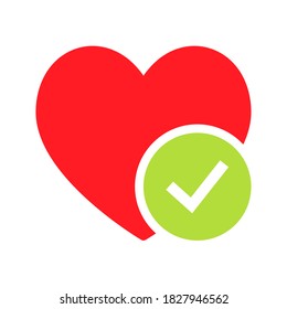 Heart Tick Icon Flat Design. Healthy Heart With Checkmark Symbol. Vector Illustration