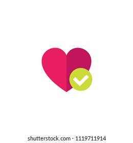 heart and tick icon, flat style