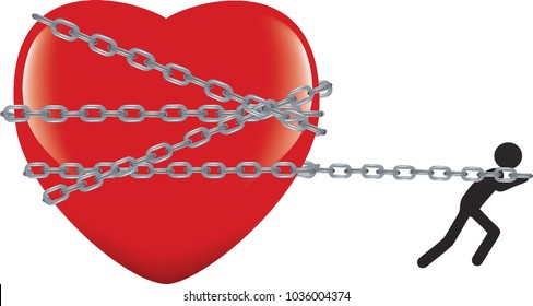 heart tied with chain dragged and contended