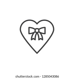 Heart tied with ribbon bow line icon. linear style sign for mobile concept and web design. Heart gift box outline vector icon. Valentines Day symbol, logo illustration. Pixel perfect vector graphics