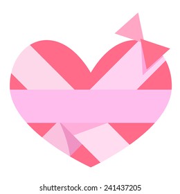 Heart tied with ribbon. flat