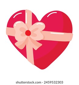 Cinta atada al corazón. Regalo de la forma del corazón para el día de San Valentín.