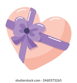 Heart tied ribbon. Heart shape gift for valentines day on white background