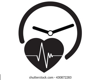 Heart Timer with cardiogram icon.Vector