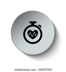 Heart timer icon. Fitness icon. Rounded Button. Vector Illustration. EPS10