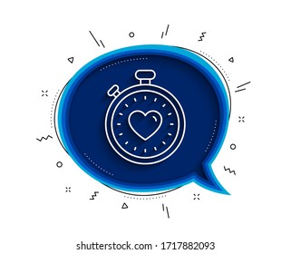 Heart in Timer line icon. Chat bubble with shadow. Love symbol. Valentines day stopwatch sign. Thin line heartbeat timer icon. Vector