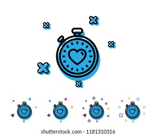 Heart in Timer line icon. Love symbol. Valentines day stopwatch sign. Line icon with geometric elements. Bright colourful design. Vector