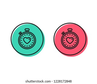 Heart in Timer line icon. Love symbol. Valentines day stopwatch sign. Positive and negative circle buttons concept. Good or bad symbols. Heartbeat timer Vector