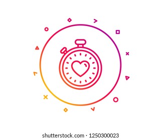 Heart in Timer line icon. Love symbol. Valentines day stopwatch sign. Gradient pattern line button. Heartbeat timer icon design. Geometric shapes. Vector