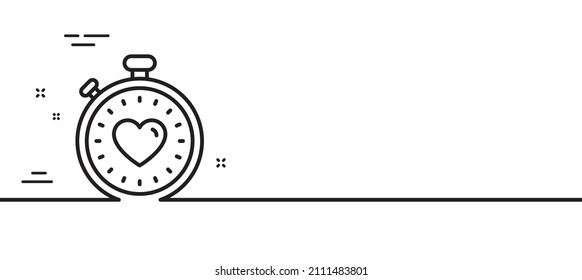Heart in Timer line icon. Love symbol. Valentines day stopwatch sign. Minimal line illustration background. Heartbeat timer line icon pattern banner. White web template concept. Vector