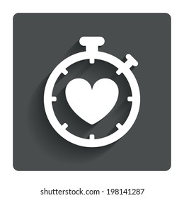 Heart Timer sign icon. Stopwatch symbol. Heartbeat palpitation. Gray flat button with shadow. Modern UI website navigation. Vector