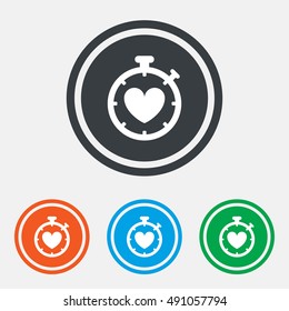 Heart Timer sign icon. Stopwatch symbol. Heartbeat palpitation. Graphic design web element. Flat heart timer symbol on the round button. Vector