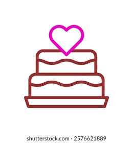 Heart topped cake icon in pink and maroon colors