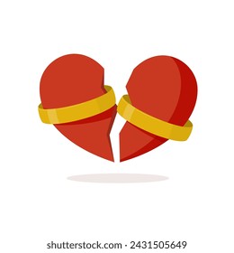 Heart torn by wedding rings. Family divorce concept. Vector illustration.