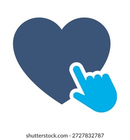 Coração toque ícone azul plano vetor design amor clique símbolo mão como favorito mídia social gráfico elemento sinal