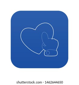 Heart touch icon blue vector isolated on white background