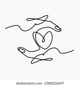 a heart touched by the palm of the hand, One continuous single line hand drawing