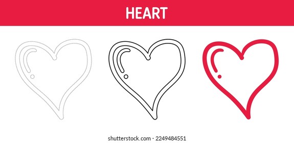 Heart tracing and coloring worksheet for kids