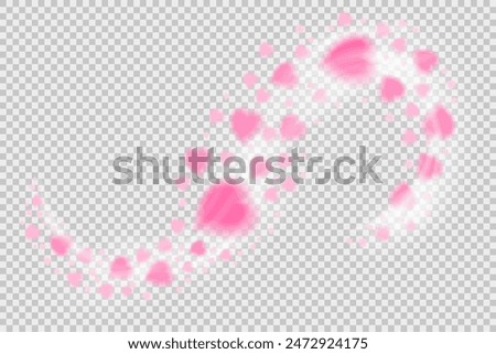 Heart trail on transparent background. Particles flying in magic wind.