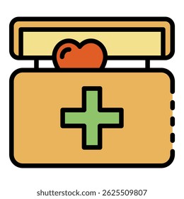 Heart in transplant box icon. Outline heart in transplant box vector icon color flat isolated