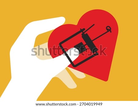 Heart trap hand, emotional manipulation illustration