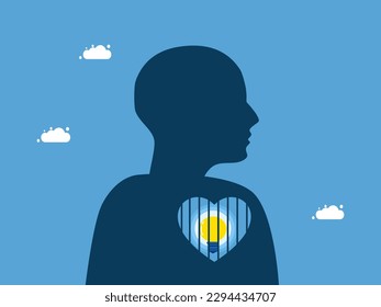 heart trapped the light bulb. Lack of freedom of thought. vector illustration