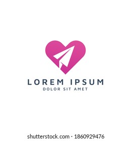heart and travel negative space logo design