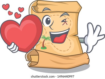 With heart treasure map cartoon in shape character