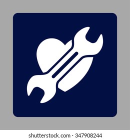Heart Treatment vector icon. Style is flat rounded square button, white and dark blue colors, silver background.