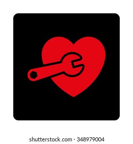 Heart Treatment vector icon. Style is flat rounded square button, intensive red and black colors, white background.