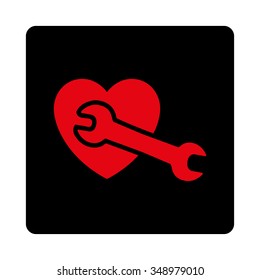 Heart Treatment vector icon. Style is flat rounded square button, intensive red and black colors, white background.