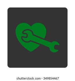 Heart Treatment vector icon. Style is flat rounded square button, green and gray colors, white background.