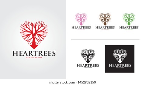 Heart tree creative and minimalist logo template Set