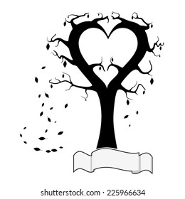 heart tree with falling leaves and nameplate for text