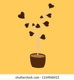Heart Tree Hand Drawn Vector on Yellow Background