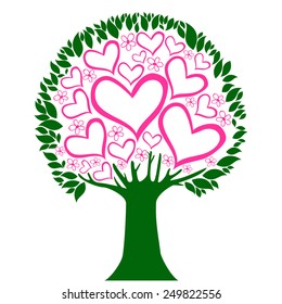 Heart tree with heart leaf isolated on White background. Vector illustration