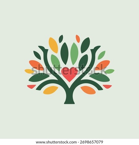 Heart Tree Logo Colorful Vector Icon of Growth