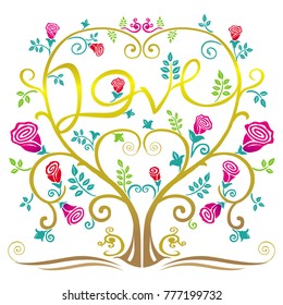 Heart tree in Love Vector graphic in Retro style